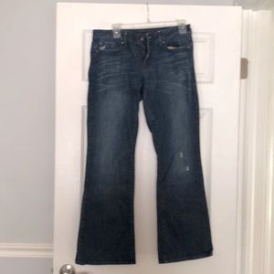Women’s GAP jeans,size 8 ankle, dark, work spots are intentional & came this way